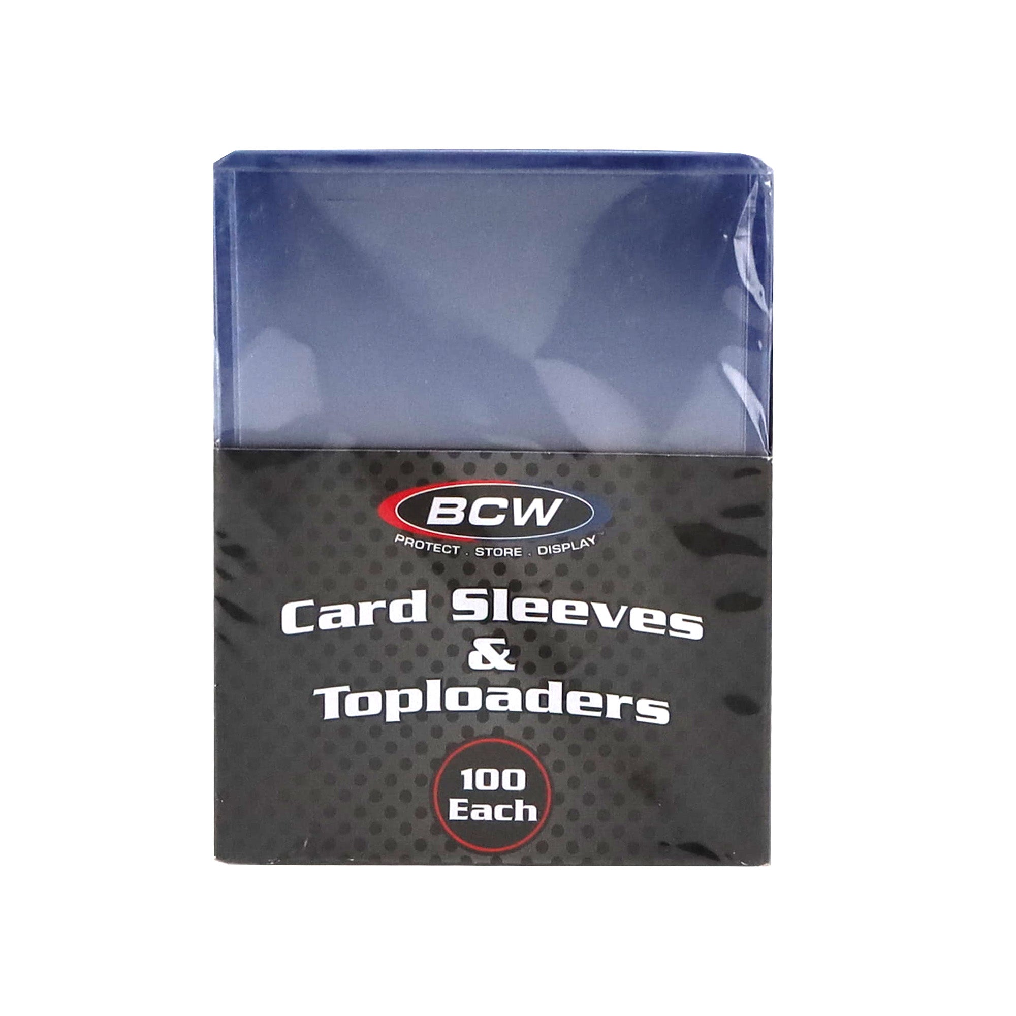 Box of BCW card sleeves and toploaders on a white background