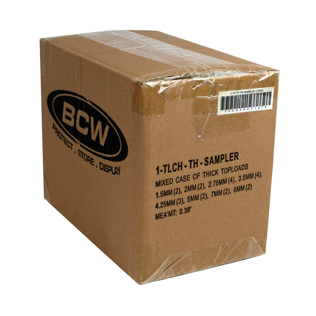 Brown cardboard box with BCW logo and product details on a white background