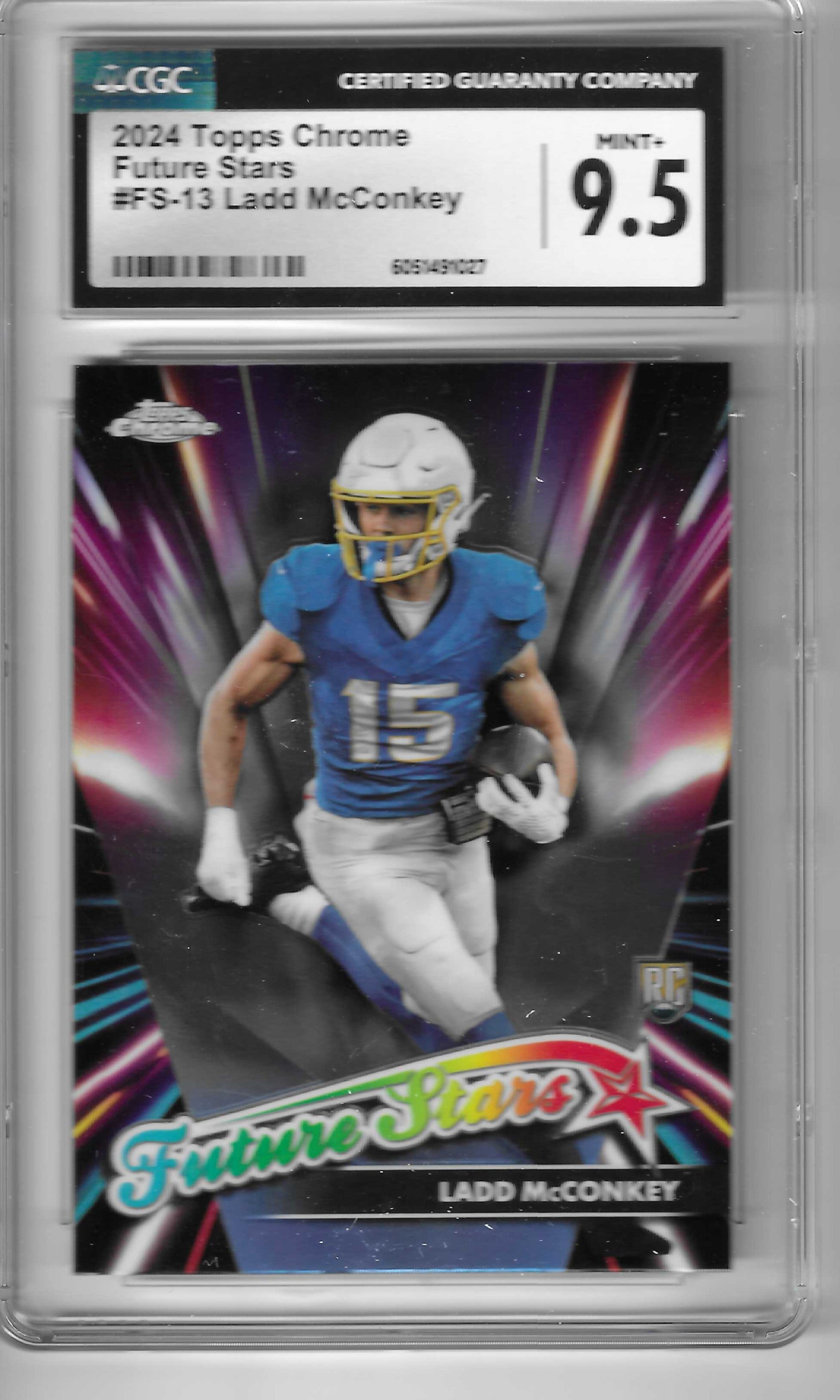 2024 Topps Chrome Ladd McConkey Future Stars Refractor Chargers RC CGC 9.5 MINT+