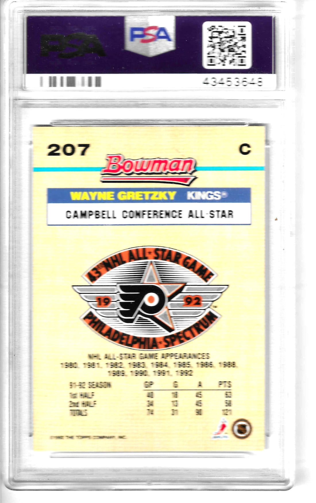 1992 Bowman Wayne Gretzky Foilkarte Nr. 207 PSA 8 NM-MT