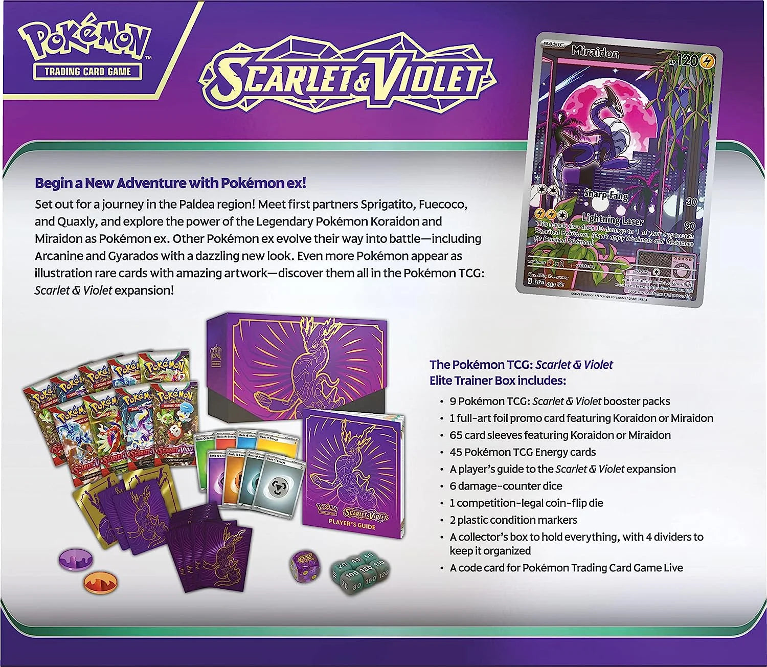 TCG Miraidon Purple Elite Trainer Box Scarlet & Violet Booster Packs