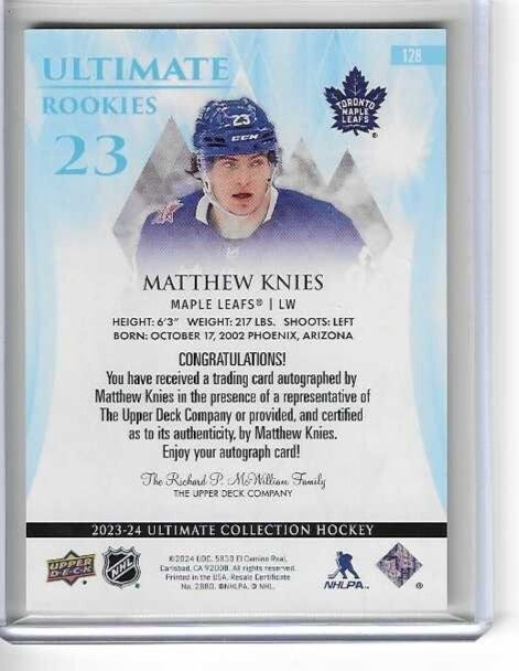 2023/24 Upper Deck Ultimate Rookies Matthew Knies Blue Auto /99