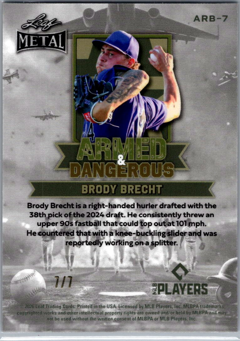 2026 Leaf Metal Baseball Brady Brecht Armed & Dangerous Purple Shimmer ARB-7 /7 Rockies