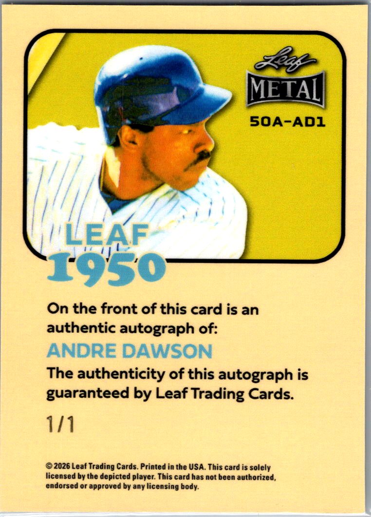 2026 Leaf Metal Baseball Andre Dawson Leaf 1950 Gold Auto 50A-AD1 1/1