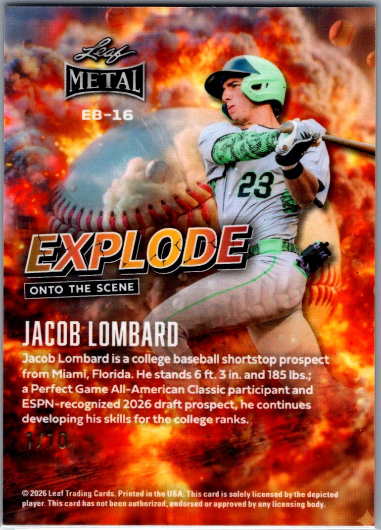 2026 Leaf Metal Baseball Jacob Lombard Explode onto the Scene Silver Shimmer EB-16 /10
