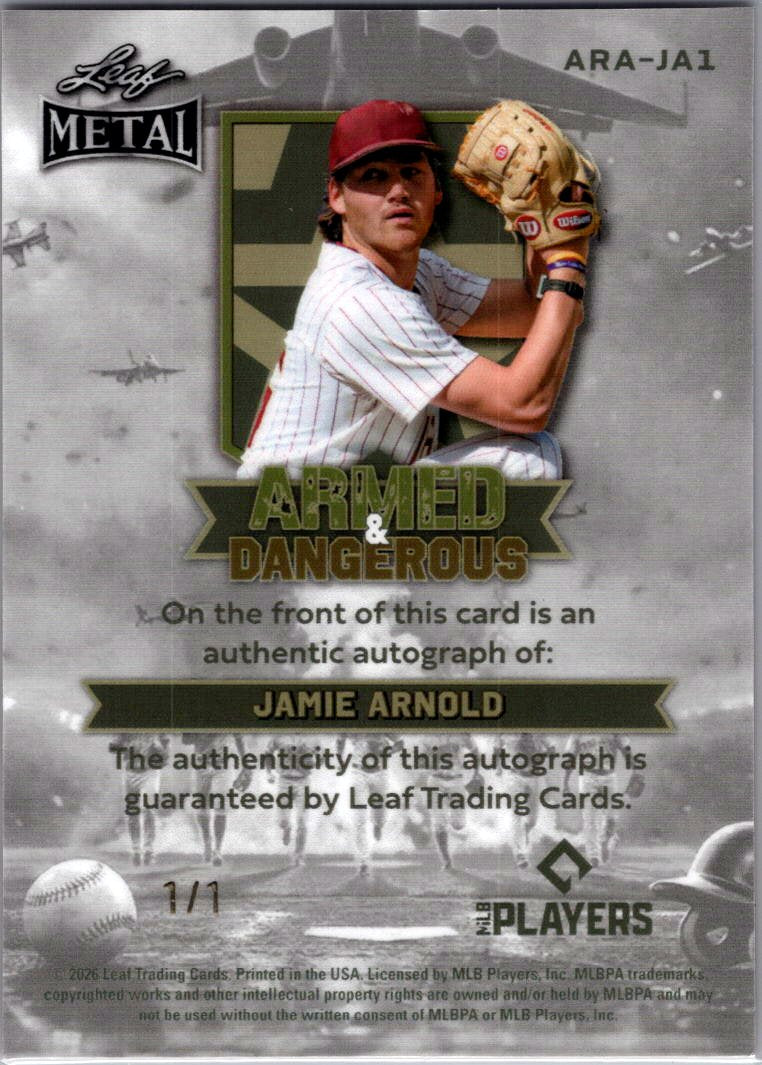 2026 Leaf Baseball Jamie Arnold Ruby Shimmer Armed & Dangerous 1/1 Auto - Oakland A&