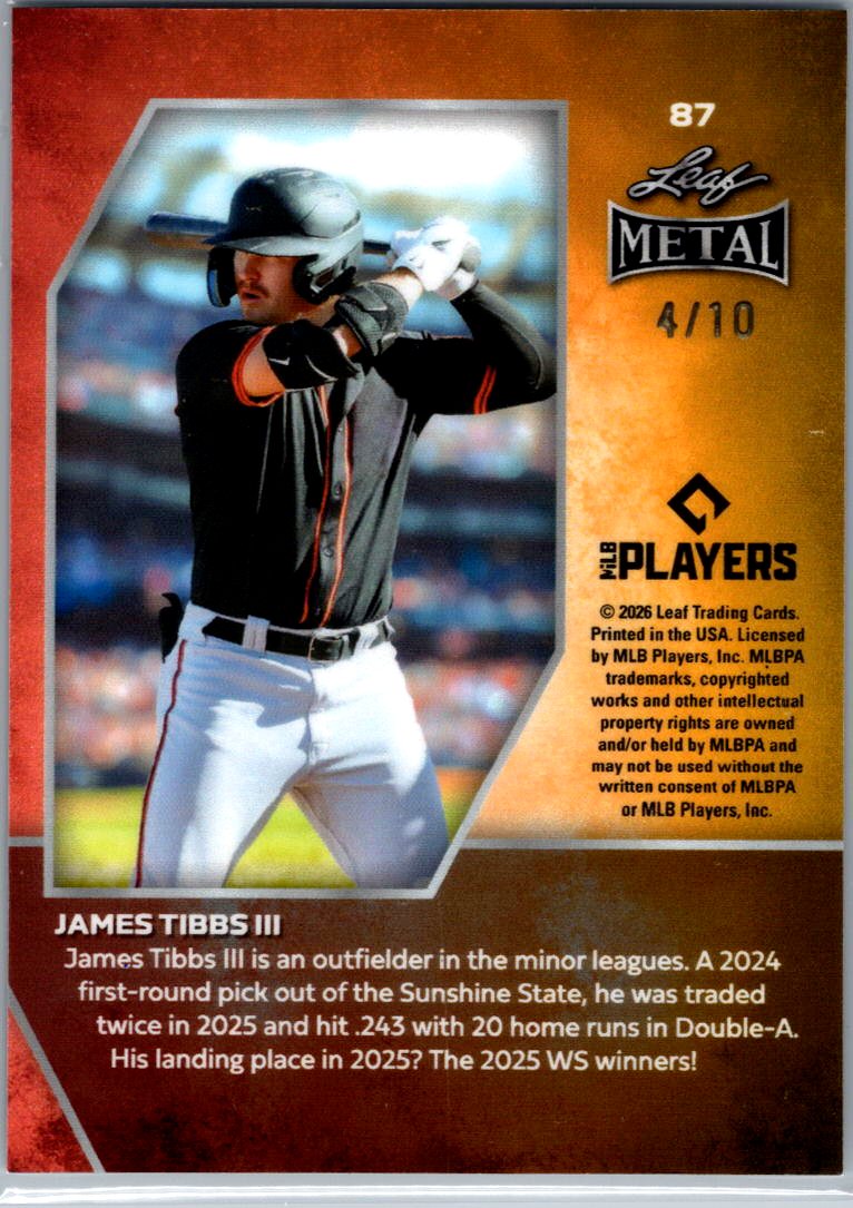 2026 Leaf Metal Baseball James Tibbs III Silver Shimmer /10
