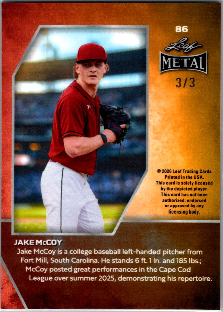 2026 Leaf Metal Baseball Jake McCoy Green Prismatic 3/3