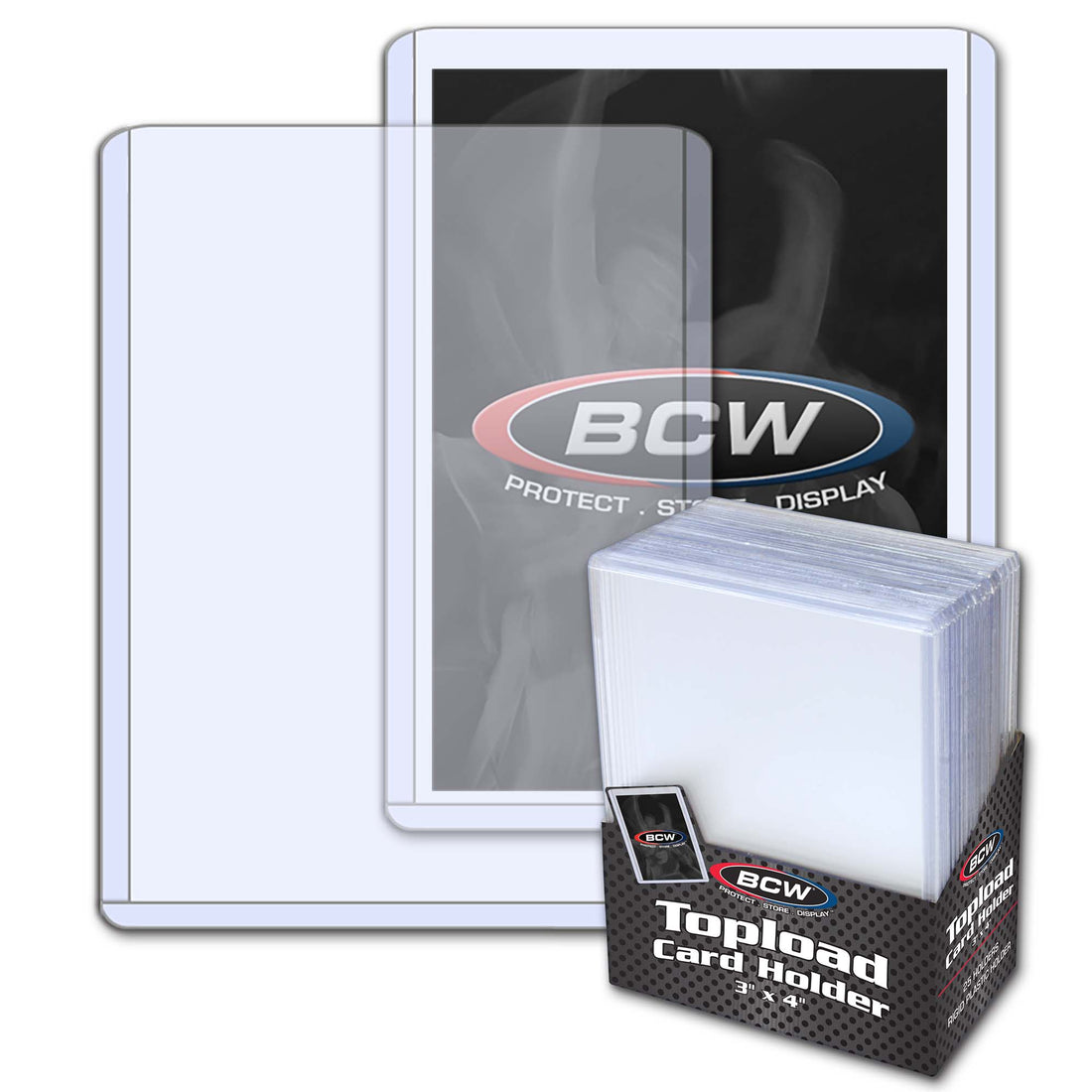 BCW card holder packaging with topload card holder on a white background