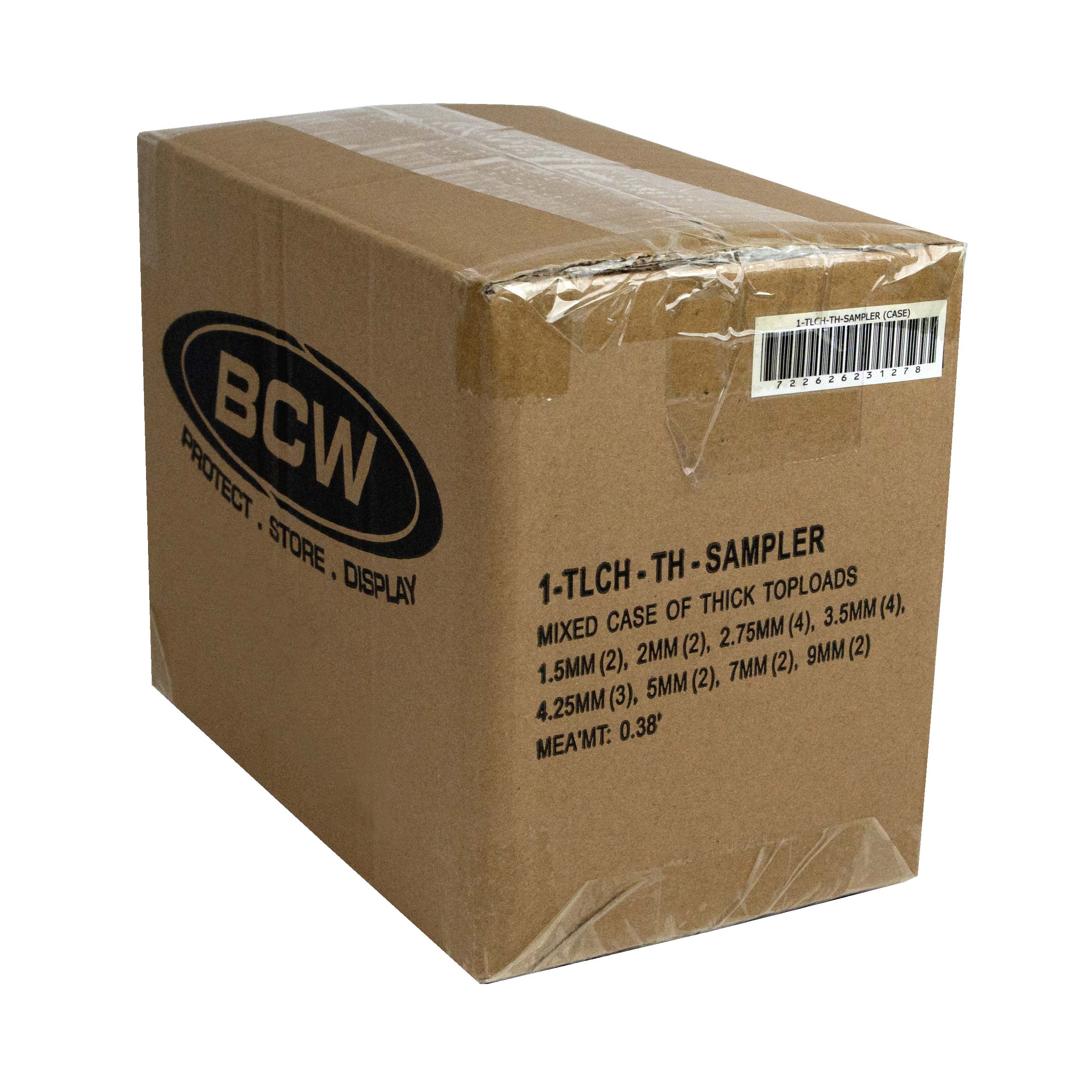 Brown cardboard box with BCW logo and product details on a white background