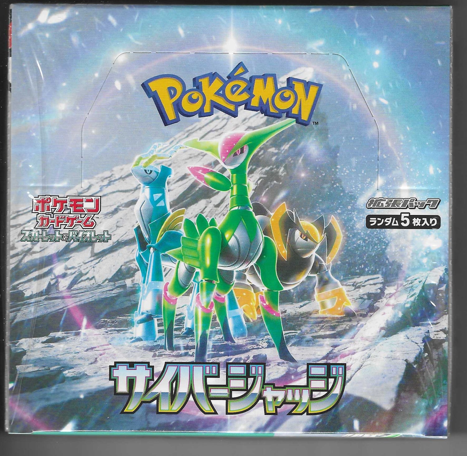 Pokémon trading card game packaging with Pokémon characters on a snowy mountain background