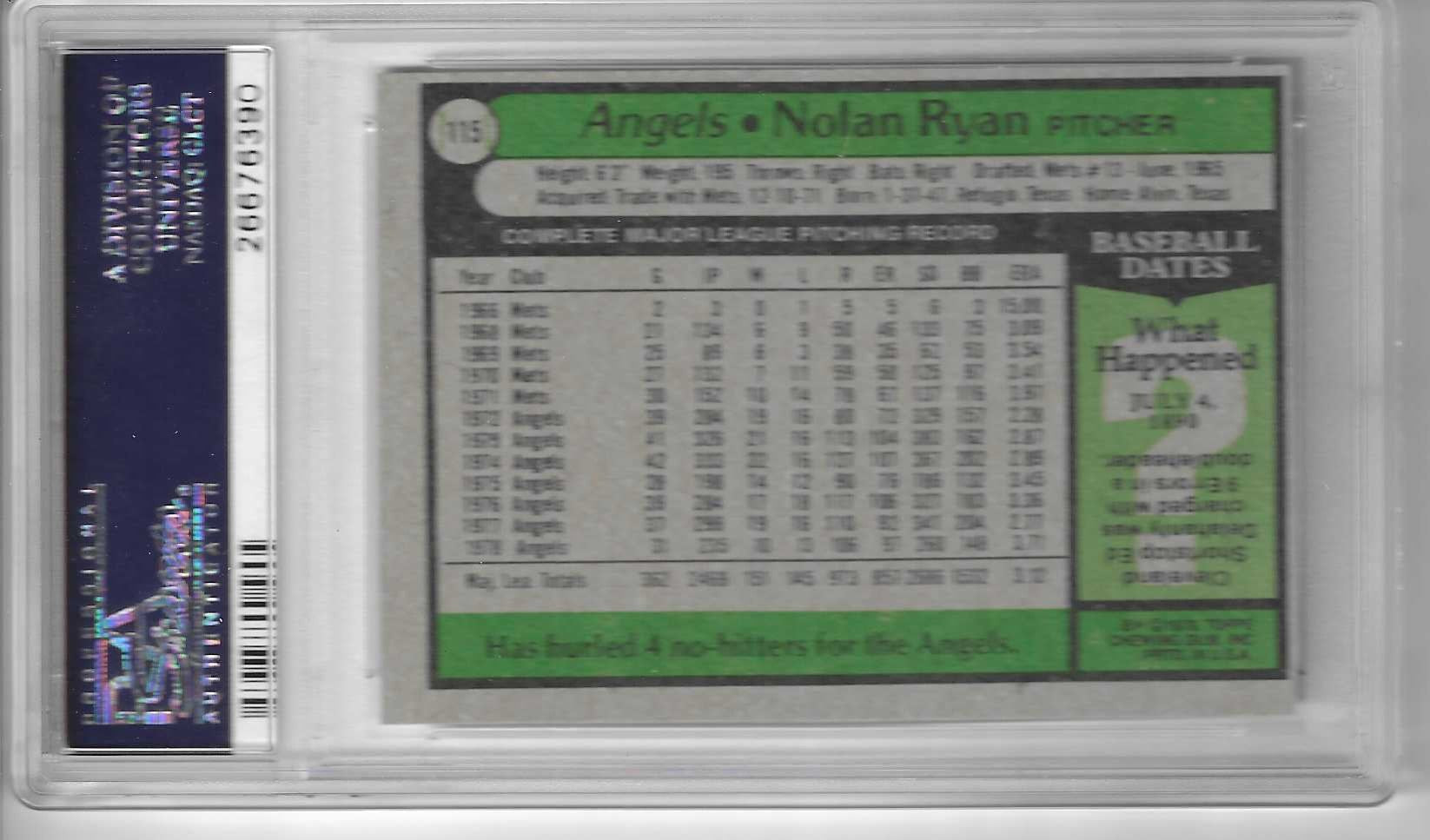 1979 Topps Nolan Ryan Karte Nr. 115 PSA 8 NM-MT