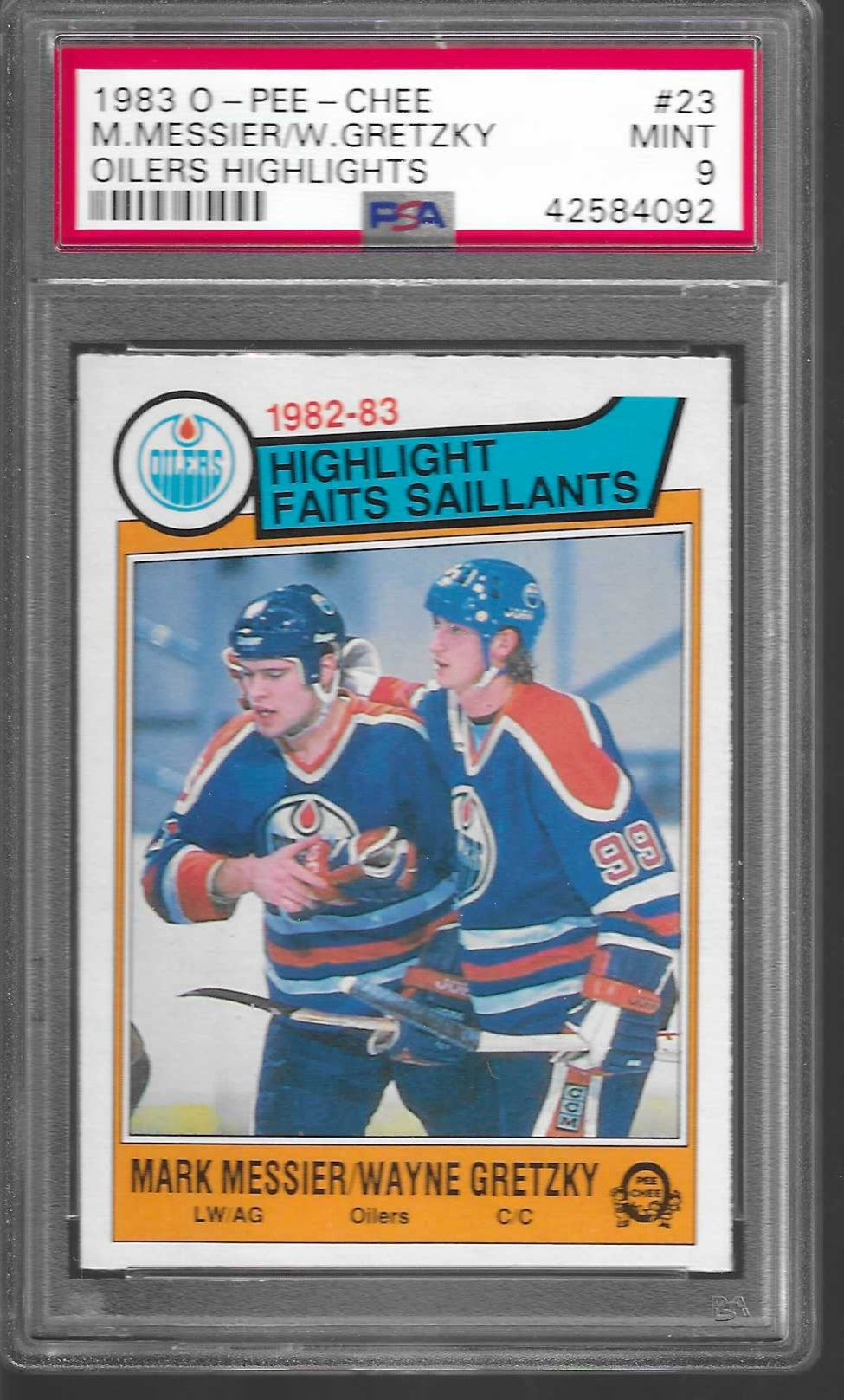 Wayne Gretzky/Mark Messier #23 1983 O-Pee-Chee - Oilers Highlights - PSA 9