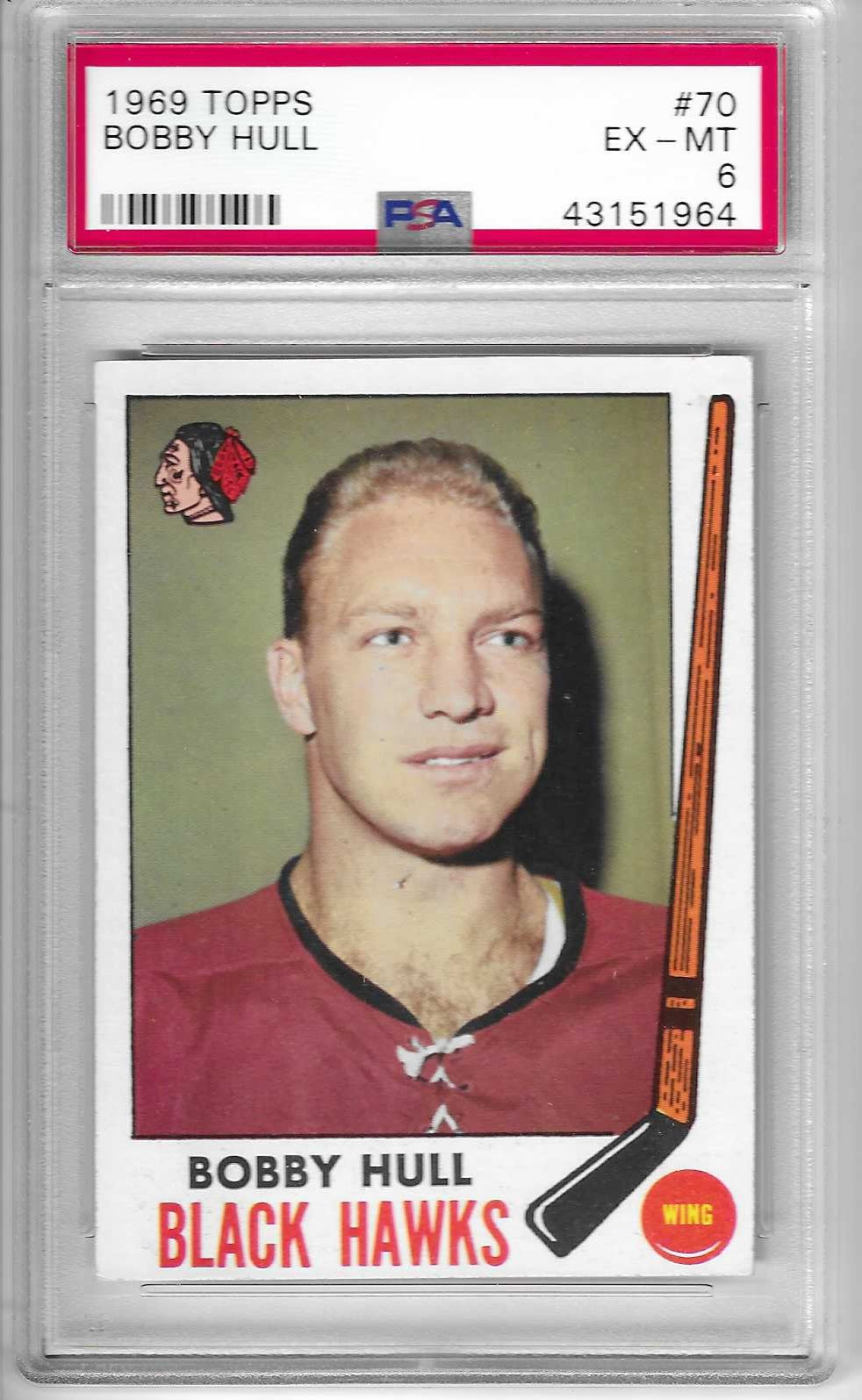 1969-70 TOPPS NHL HOCKEY #70 Bobby Hull HOF PSA 6 EX-MT Chicago Black hawks Card