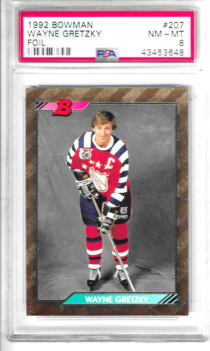 Carta stagnola Bowman Wayne Gretzky del 1992 n. 207 PSA 8 NM-MT