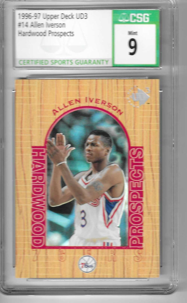 1996 - 97 UD3 #14 Allen Iverson Hardwood Prospects Rookie CSG 9 Philadelphia 76ers
