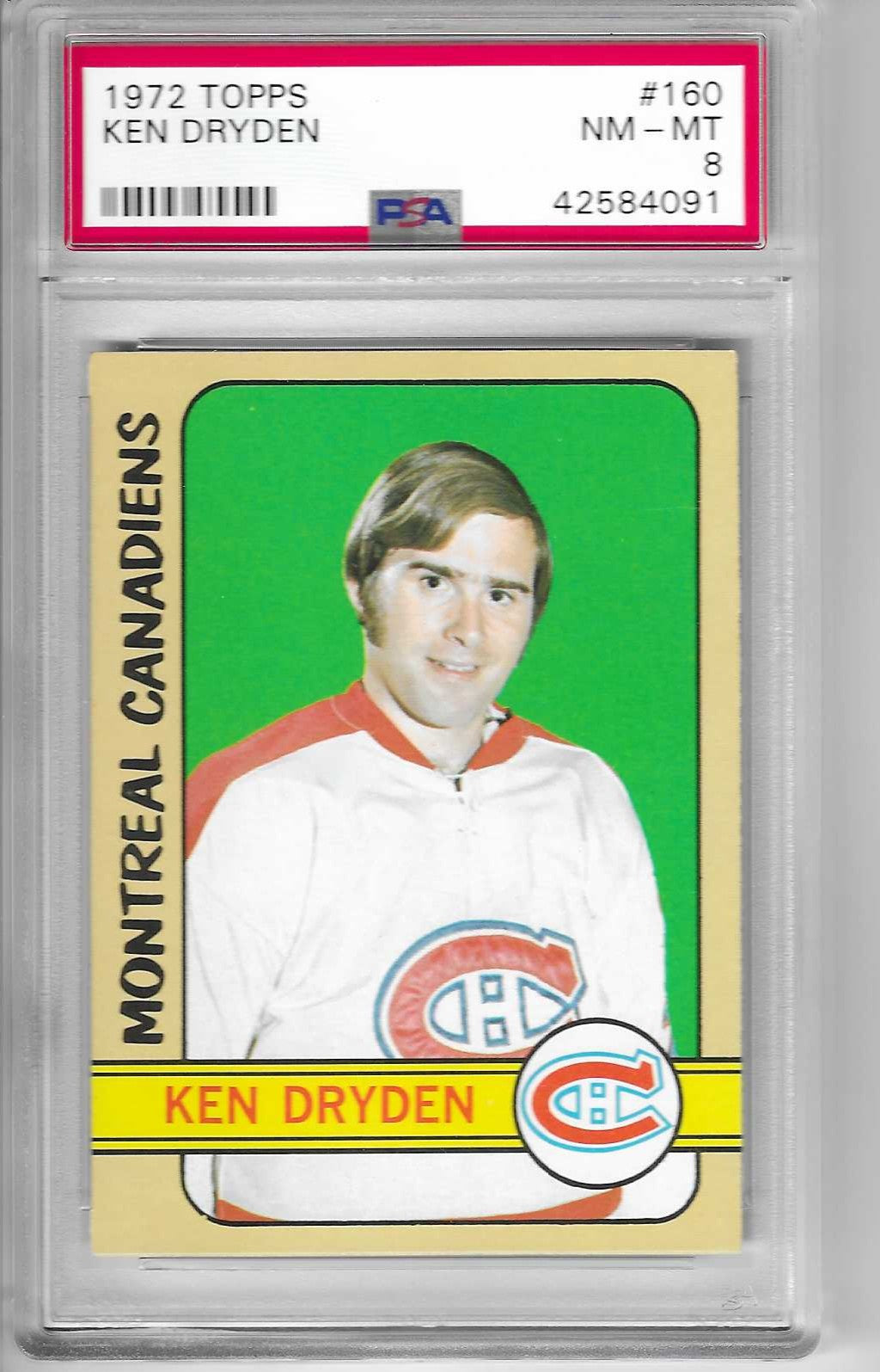 1972-73 TOPPS KEN DRYDEN CARD #160 GRADED PSA 8 NM-MT MONTREAL CANADIENS