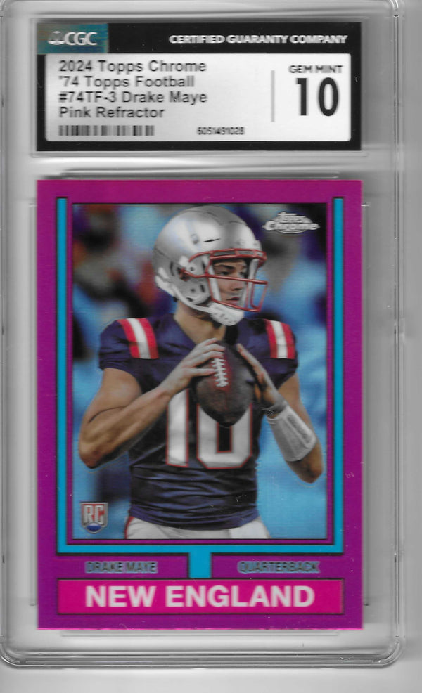 DRAKE Maye RC 2024 Topps Chrome 1974 THROWBACK PINK REFRACTOR GEM MINT CGC 10