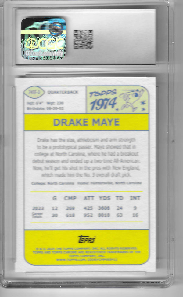 DRAKE Maye RC 2024 Topps Chrome 1974 THROWBACK PINK REFRACTOR GEM MINT CGC 10