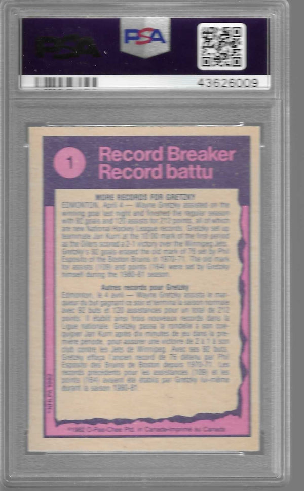 1982 O-PEE-CHEE #1 WAYNE GRETZKY RECORD BREAKER EDMONTON OILERS PSA NM-MT 8