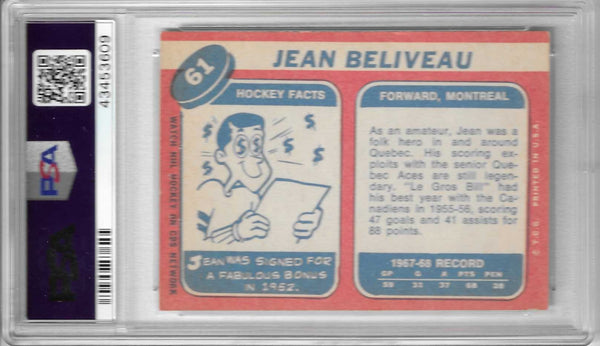 1968 Topps Jean Beliveau #61 PSA 6.5 EX-MT