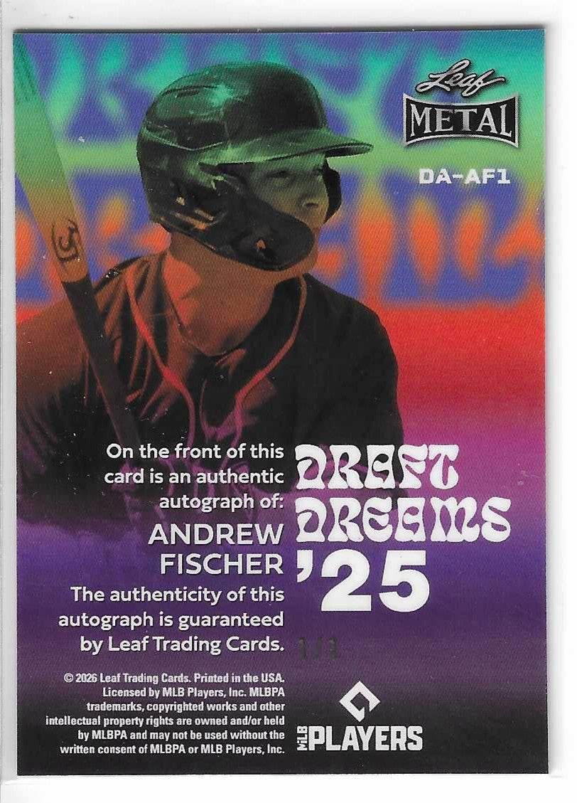 2026 Leaf Metal Baseball Andrew Fischer Draft Dreams 1/1 Auto