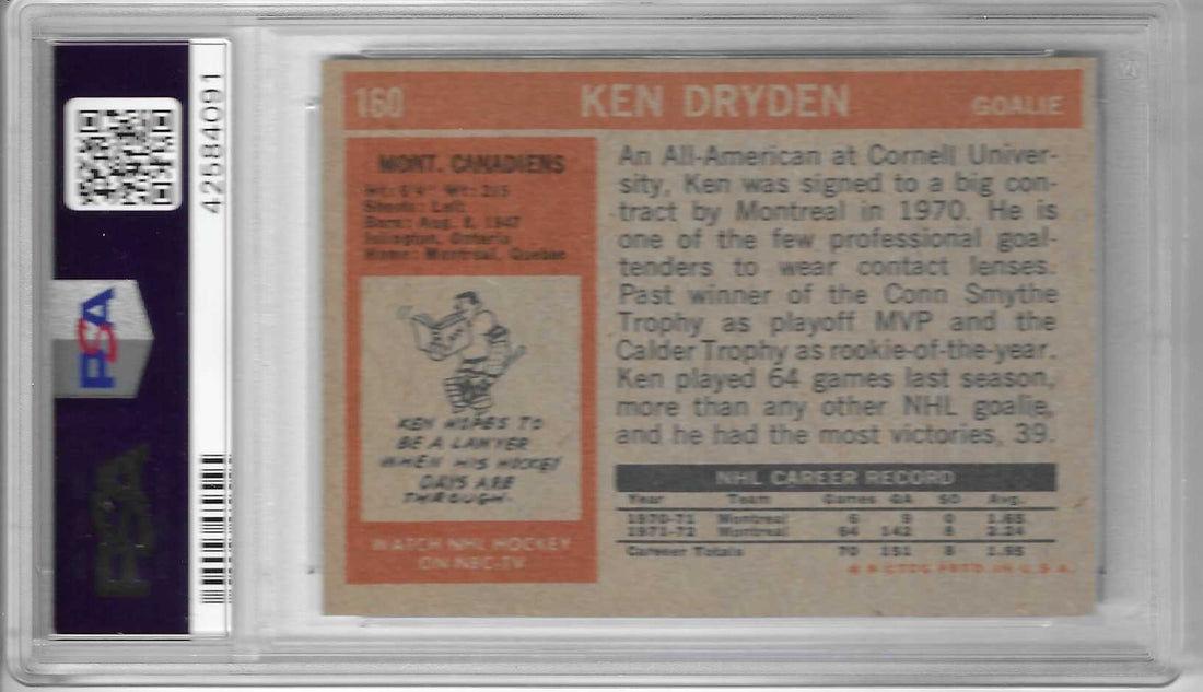 1972-73 TOPPS KEN DRYDEN KARTE 