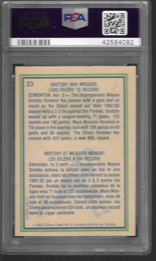 Wayne Gretzky/Mark Messier #23 1983 O-Pee-Chee - Oilers Highlights - PSA 9
