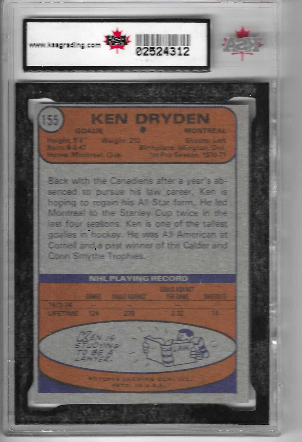 1974-75 Topps Ken Dryden 