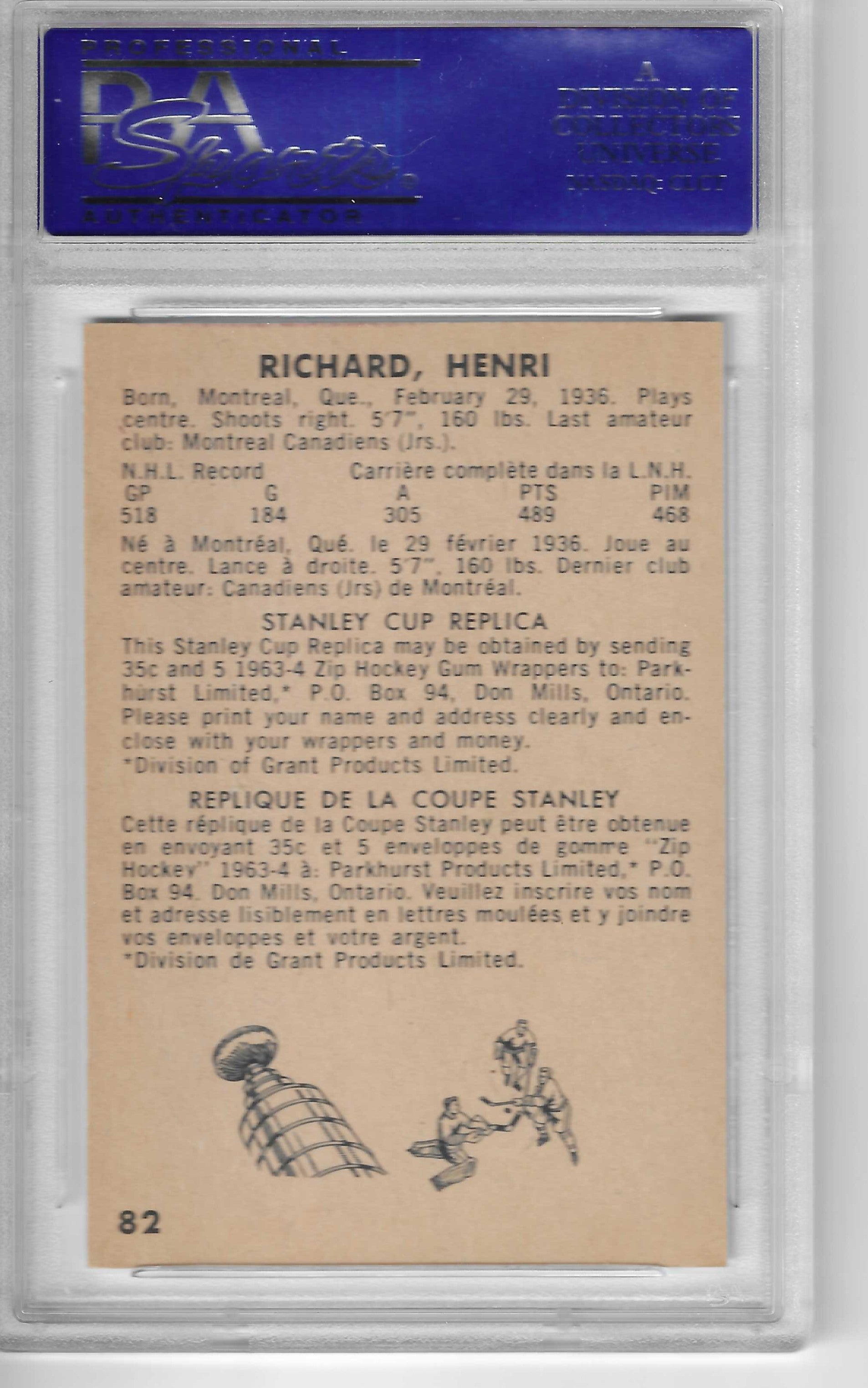 1963 Parkhurst Henri Richard #82 PSA 8