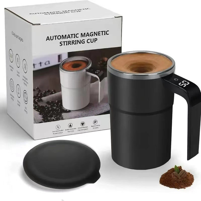 Automatic Coffee Stirring Cup, Stainless Steel Self-Stirring Coffee Cup with Lid, Automatic Stirring, LED Intelligent Display Temperature