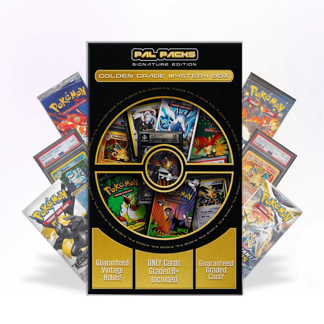 Golden Pokemon Trading Card Mystery Box | Graded 8+ Card | Sealed Booster Pack | 25+ Cards