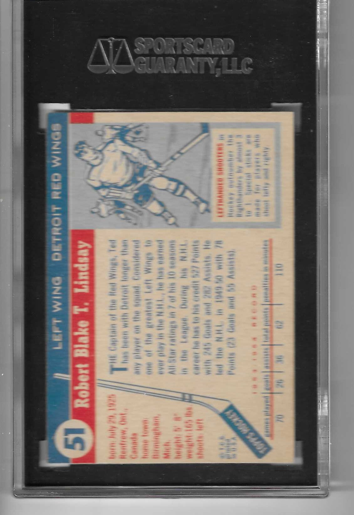 1954-55 Topps Ted Lindsay Card #51 SGC 7.5 NM+