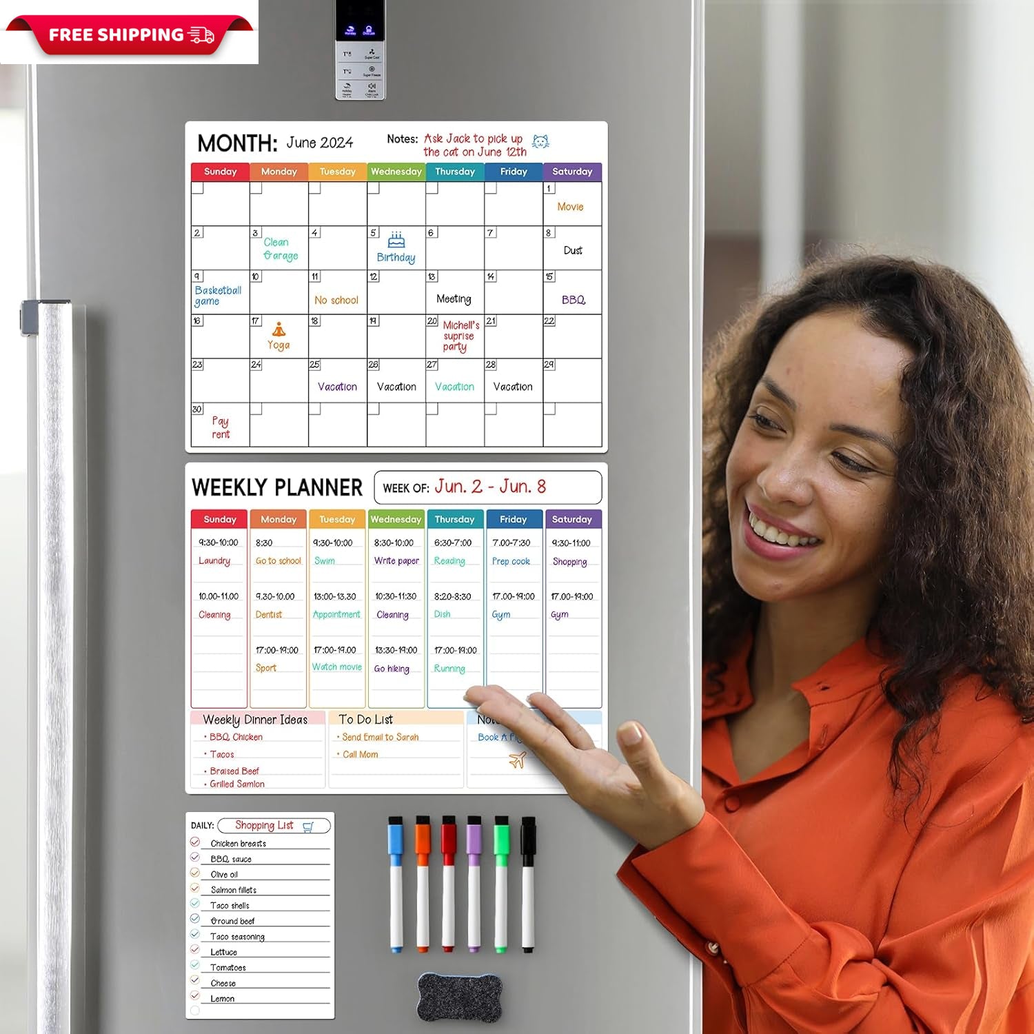 Magnetic Dry Erase Calendar for Refrigerator, 3 Pack-Monthly, Weekly, Daily Magn