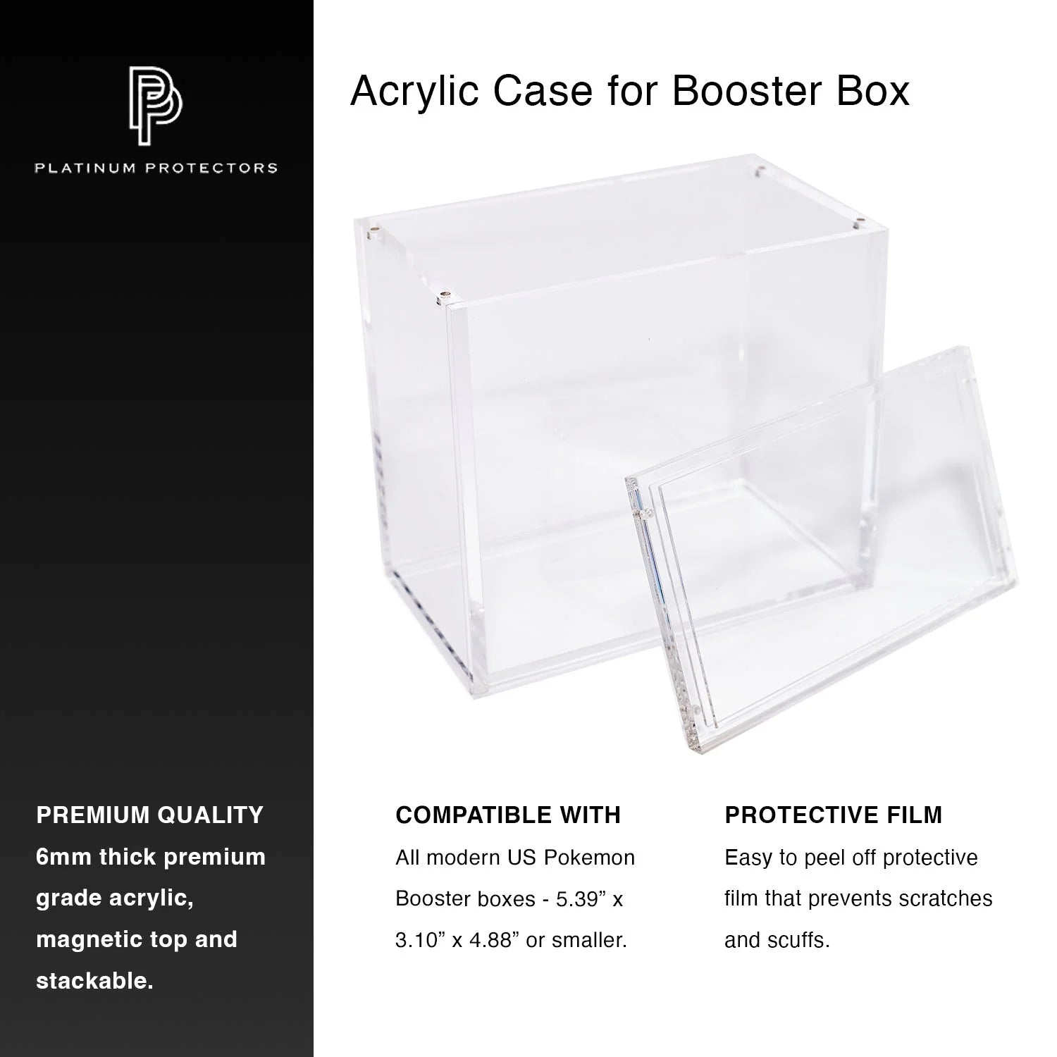 Acrylic Display Case for Pokemon Booster Box 6Mm Premium Magnetic Top Stackable