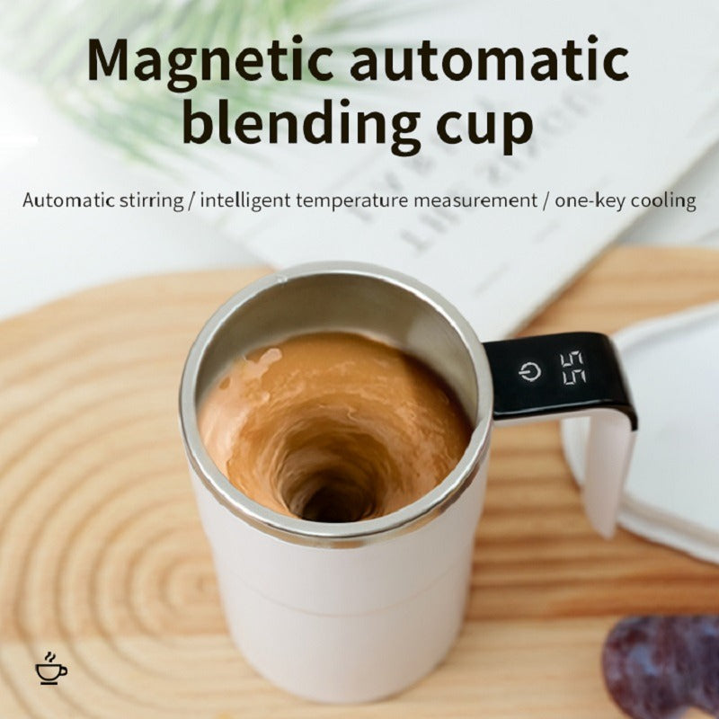 Automatic Coffee Stirring Cup, Stainless Steel Self-Stirring Coffee Cup with Lid, Automatic Stirring, LED Intelligent Display Temperature