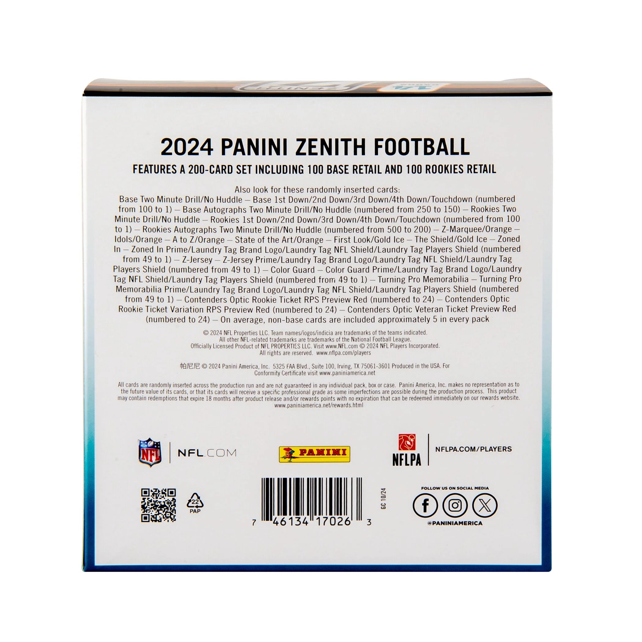 2024  Zenith Football Trading Cards Mega Box