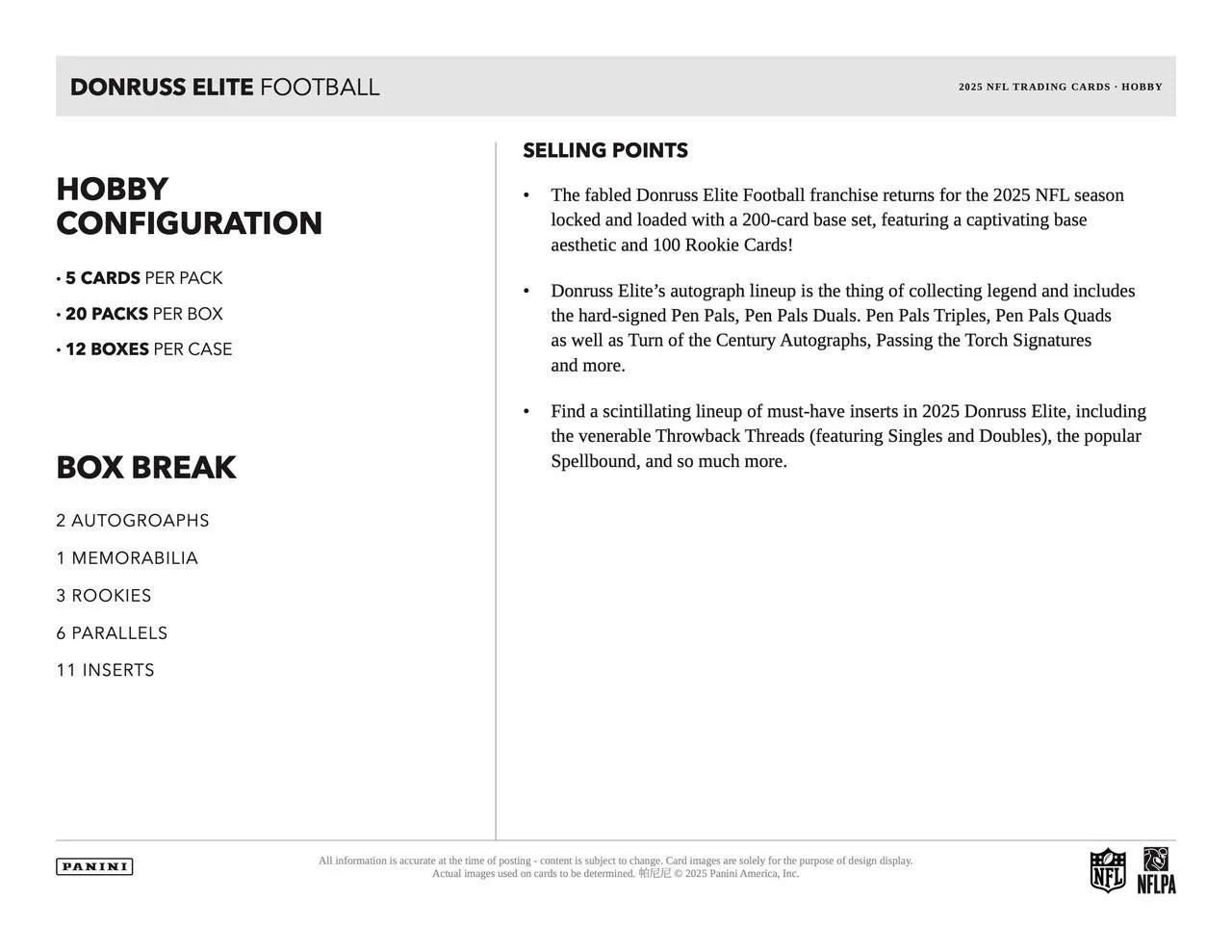 2025  Donruss Elite Football Hobby Box