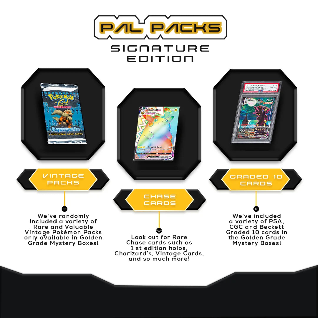 Golden Pokemon Trading Card Mystery Box | Graded 8+ Card | Sealed Booster Pack | 25+ Cards