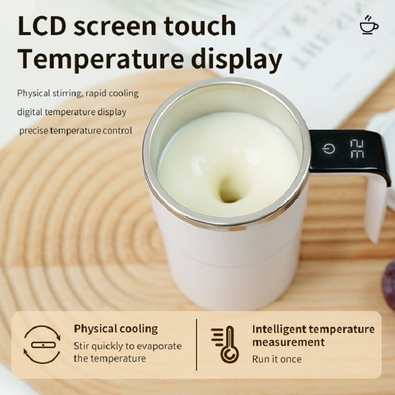 Automatic Coffee Stirring Cup, Stainless Steel Self-Stirring Coffee Cup with Lid, Automatic Stirring, LED Intelligent Display Temperature