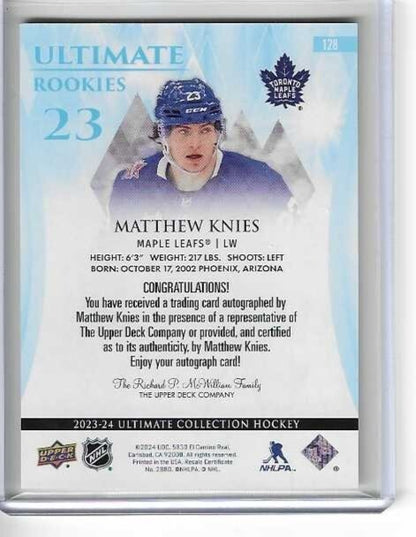 2023/24 Upper Deck Ultimate Rookies Matthew Knies Blue Auto /99