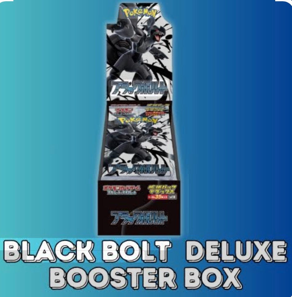 Pokémon Black Bolt Deluxe Booster Box on a blue background