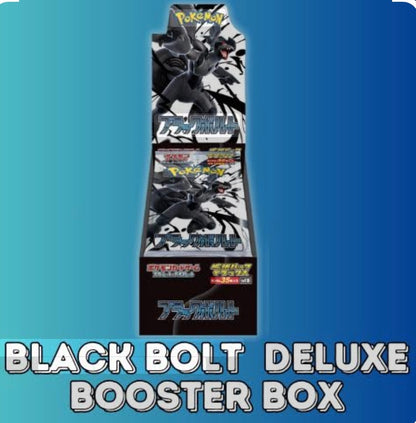 Pokémon Black Bolt Deluxe Booster Box on a blue background