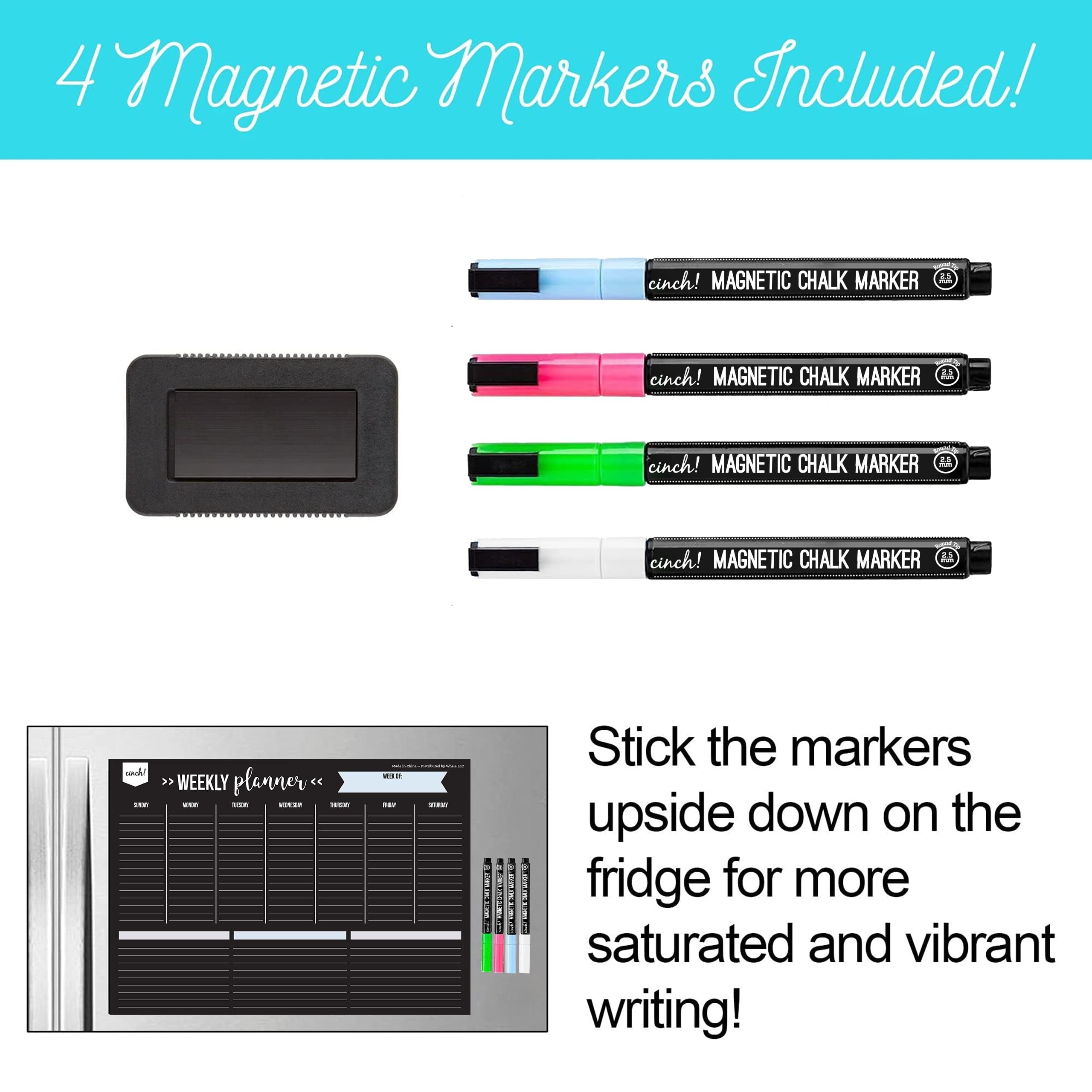 17X12-Inch Magnetic Dry Erase Weekly Planner for Fridge - Black Weekly Calendar Board with 4 Fine Tip Markers and Large Eraser - Magnetic Fridge Organizer, Meal Planning, and Dry Erase Board