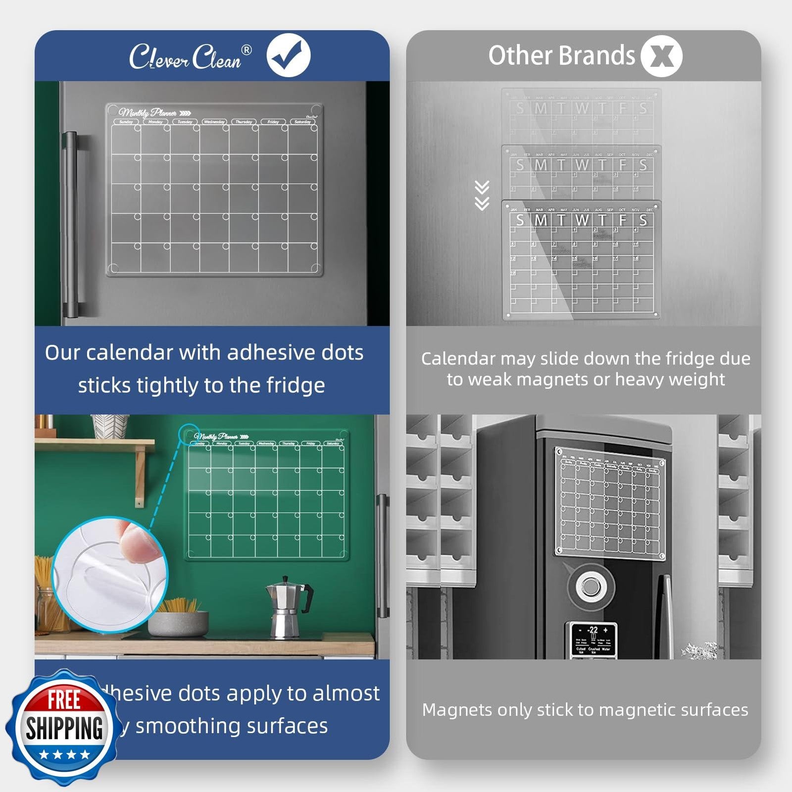 Clear Non-Magnetic Monthly Calendar for Fridge - Dry Erase Transparent Monthl