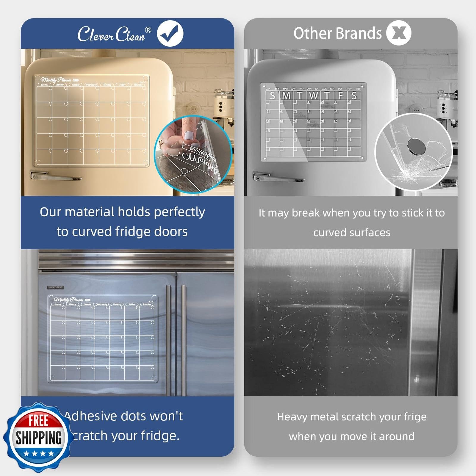 Clear Non-Magnetic Monthly Calendar for Fridge - Dry Erase Transparent Monthl