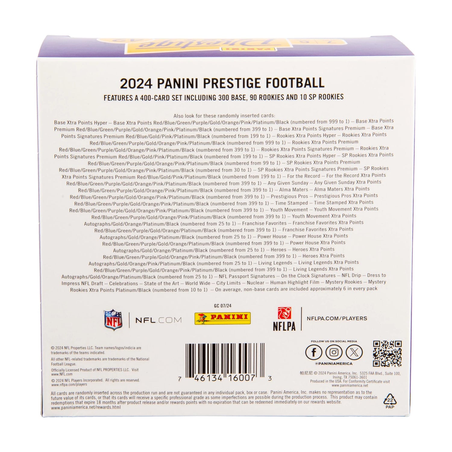 2024  Prestige Football Trading Cards Mega Box