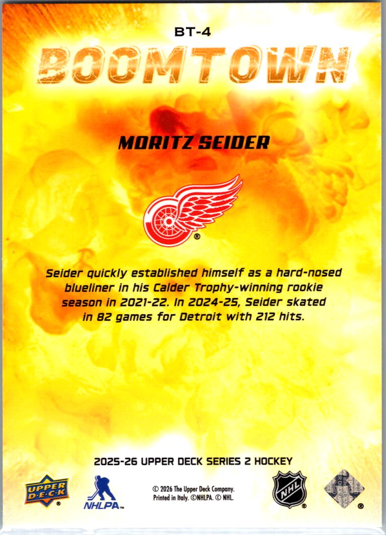 2025/26 Upper Deck Moritz Seider Boomtown Insert BT-4