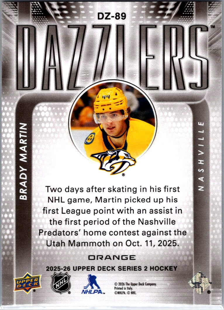 2025/26 Upper Deck Brady Martin Orange Dazzlers Card DZ-89