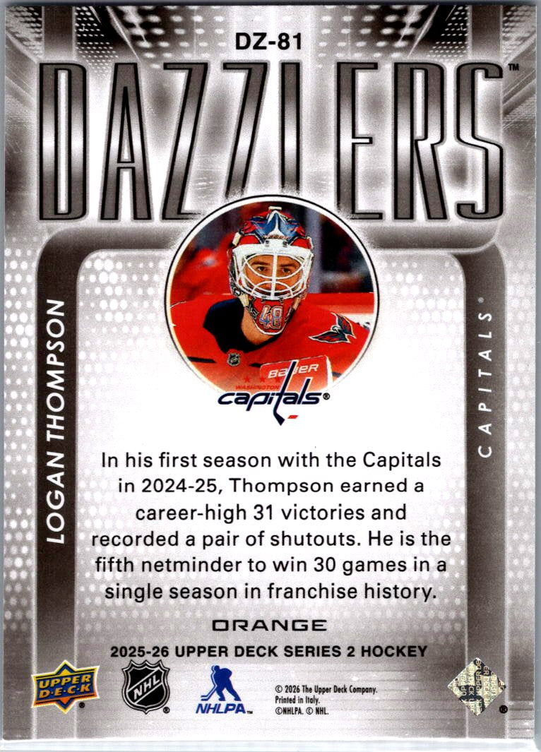 2025/26 Upper Deck Logan Thompson Orange Dazzlers Card DZ-81
